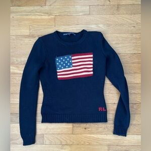 Ralph Lauren Polo Sport Womans S/P American Flag Sweater 100% Cotton Vintage